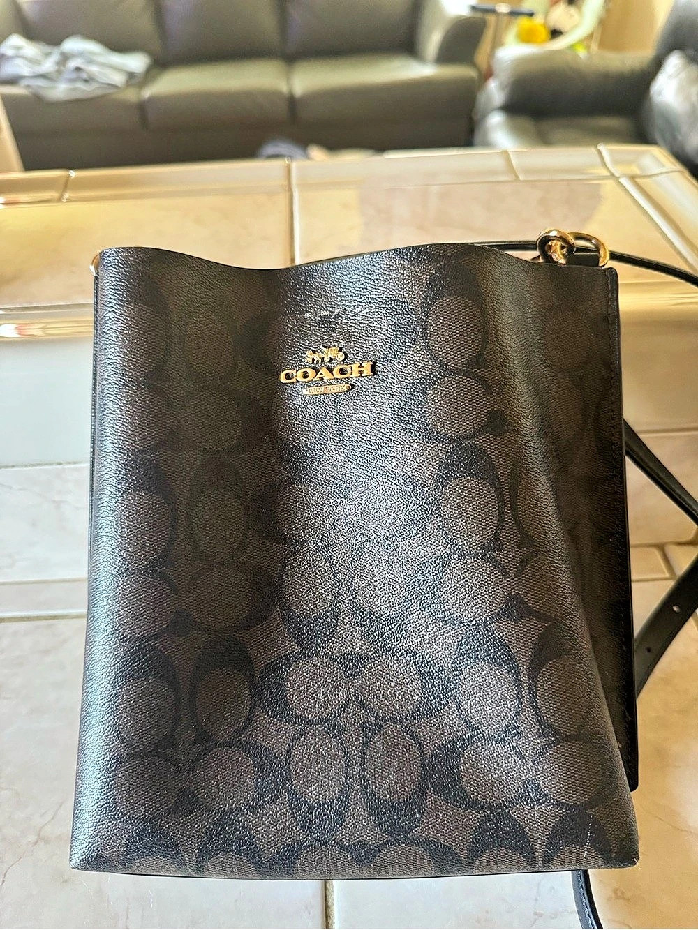 Coach Small Town Bucket Bag In Signature Canvas Black & Brown